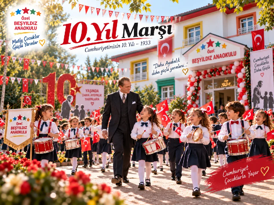 10. Yıl Marşı’nın tarihini, Cumhuriyet’in 10. yılındaki anlamını ve çocuklarımızla yaşattığımız Cumhuriyet coşkusunu keşfedin.